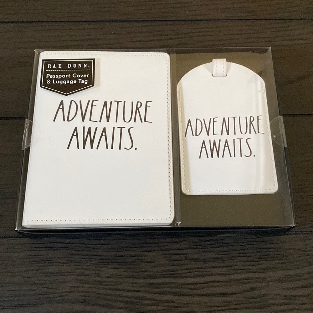 Rae Dunn ADVENTURE AWAITS passport cover and luggage tag